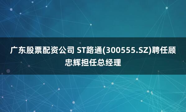 广东股票配资公司 ST路通(300555.SZ)聘任顾忠辉担任总经理