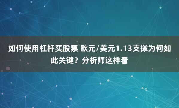 如何使用杠杆买股票 欧元/美元1.13支撑为何如此关键？分析师这样看